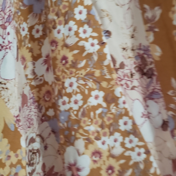 Boho floral top. Bell sleeves, crossover front, cool and breezy. - Picture 5 of 5